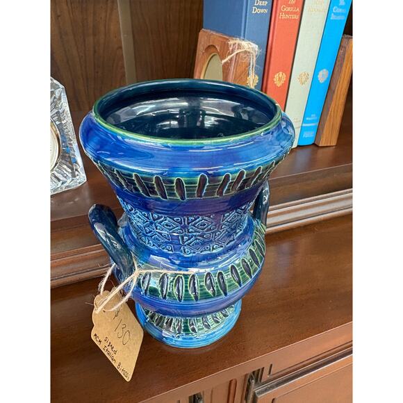 Authentic Bitossi Blue and Green Italian Pottery Vase with Handles - Picture 5 of 6